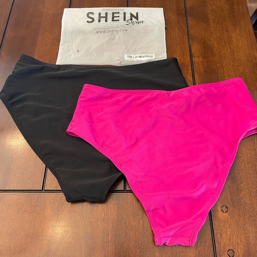 SHEIN High Waist Swim Bottoms -Two in Listing- 0XL - One Black and One Hot Pink